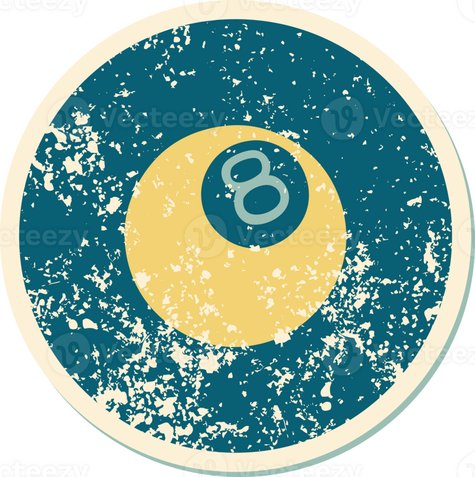 iconic distressed sticker tattoo style image of 8 ball png