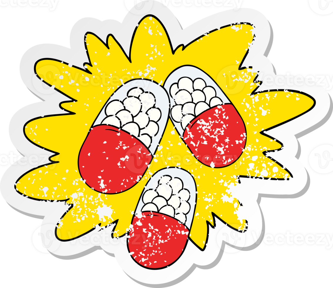 distressed sticker of a cartoon powerful pills png