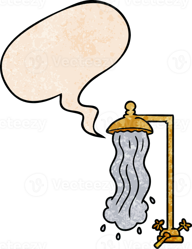 cartoon shower with speech bubble in retro texture style png