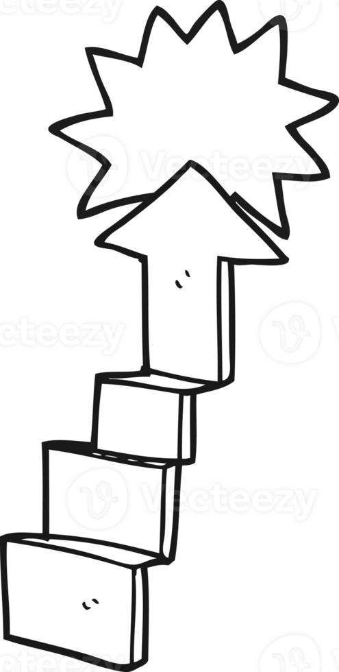 hand drawn black and white cartoon stepping up arrow png