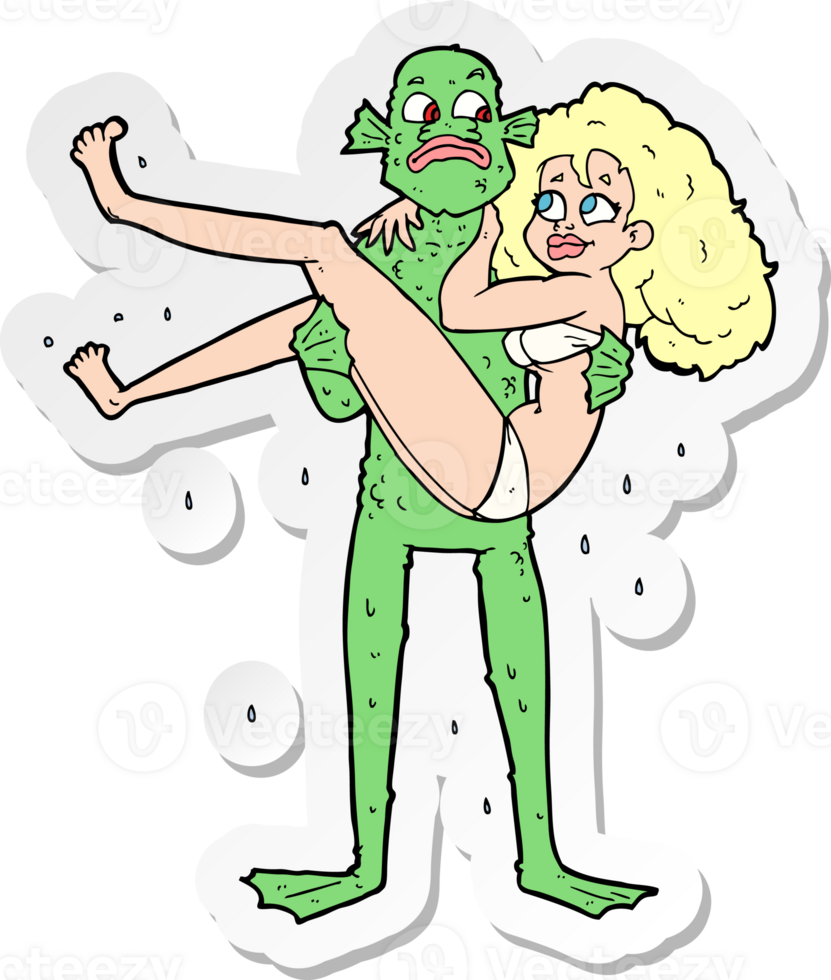 sticker of a cartoon swamp monster carrying woman in bikini png