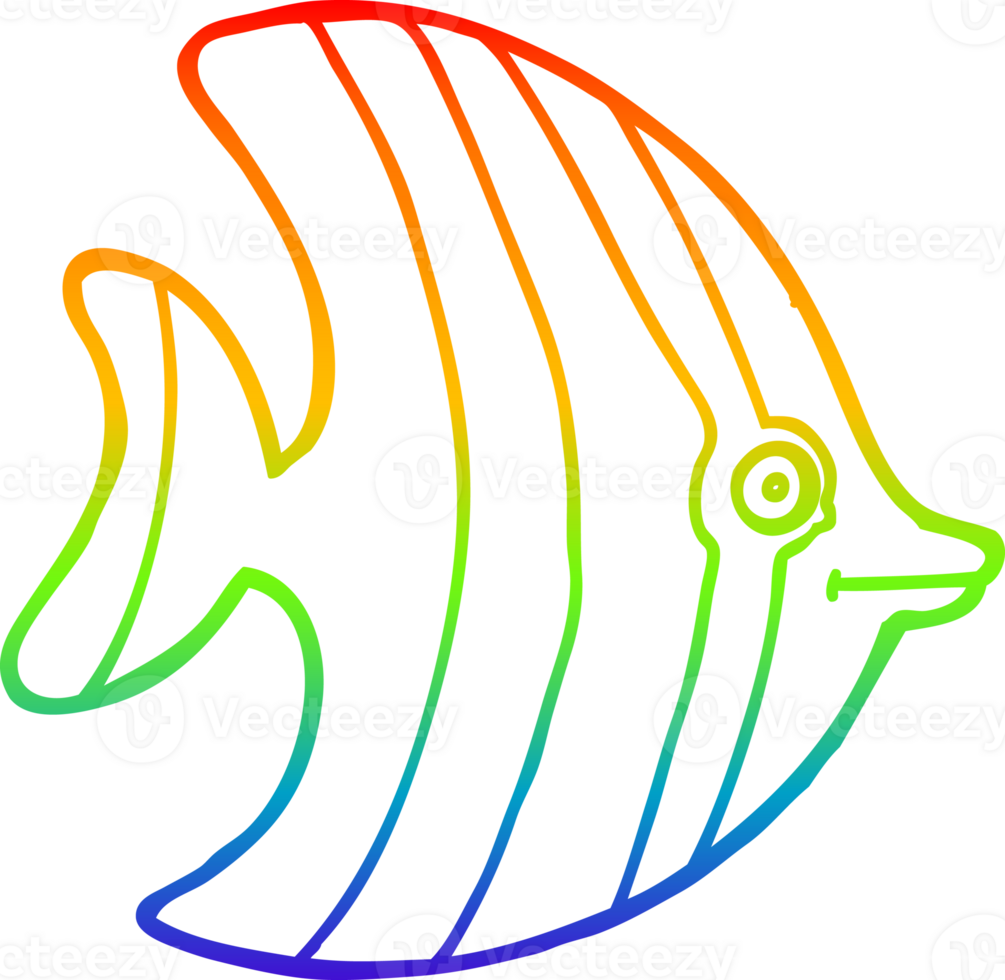 rainbow gradient line drawing of a cartoon angel fish png