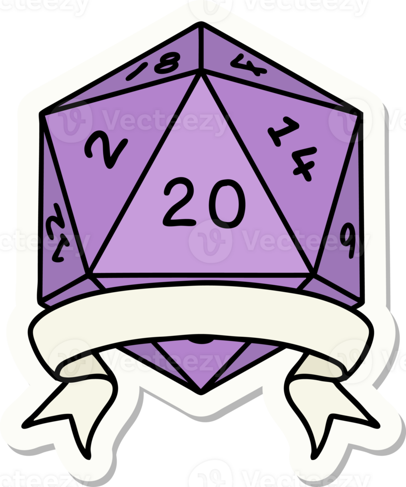 sticker of a natural 20 critical hit D20 dice roll png