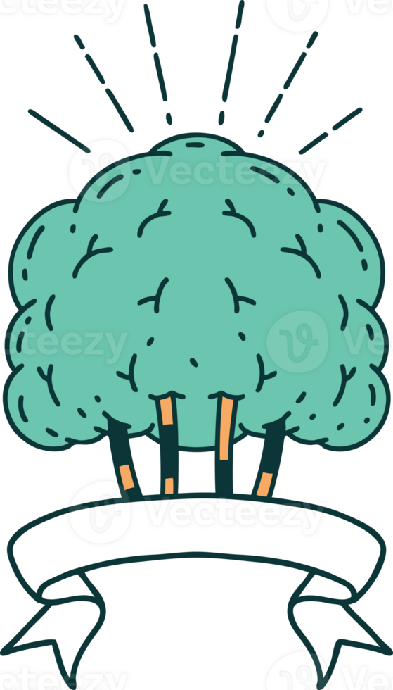 scroll banner with tattoo style tree png