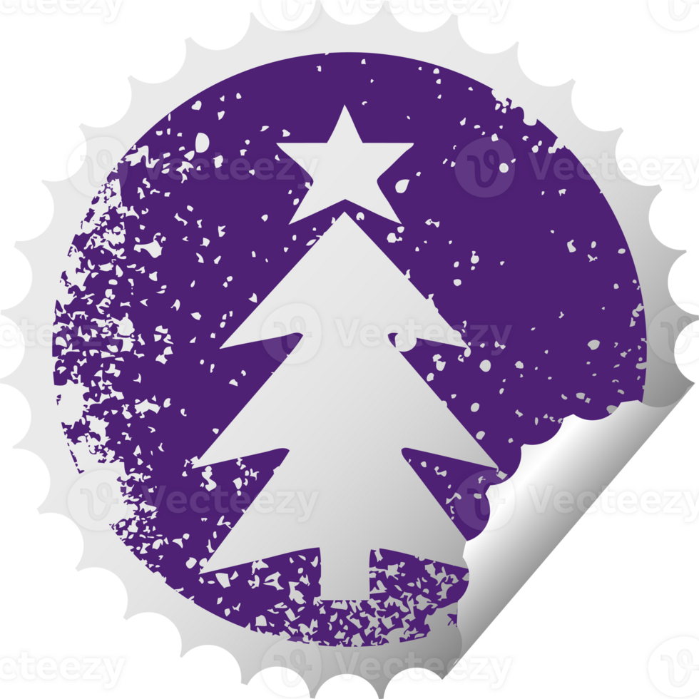 distressed circular peeling sticker symbol of a christmas tree png