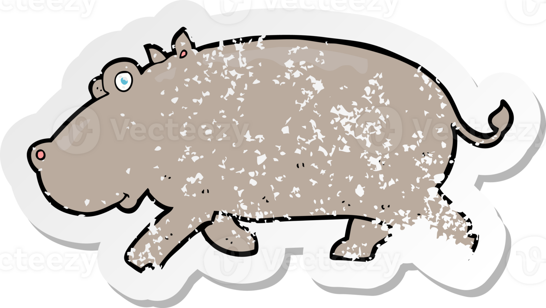 retro distressed sticker of a cartoon hippopotamus png