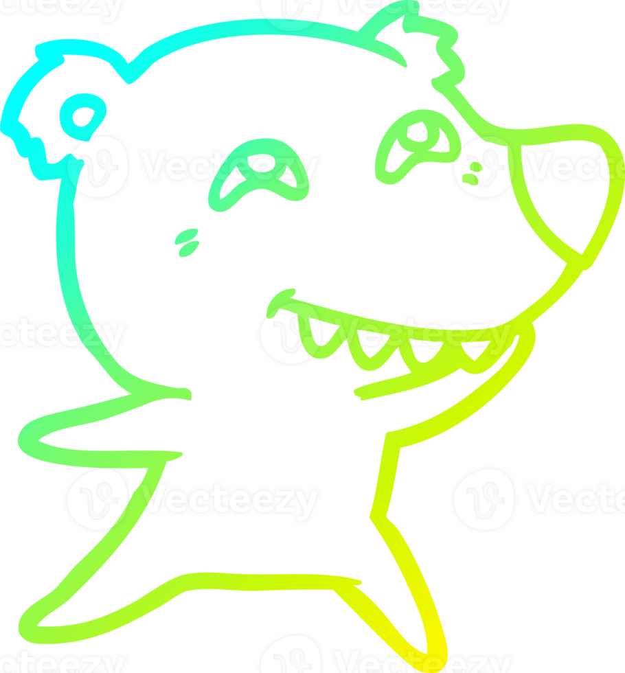 cold gradient line drawing of a cartoon bear showing teeth png
