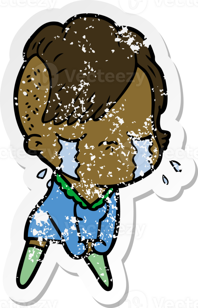 distressed sticker of a cartoon crying girl png