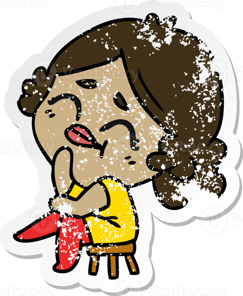 hand drawn distressed sticker cartoon of a kawaii woman png