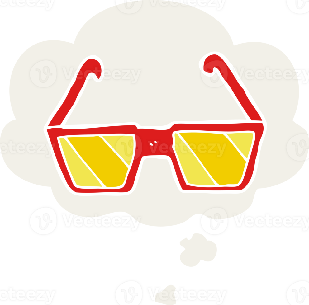 cartoon glasses with thought bubble in retro style png