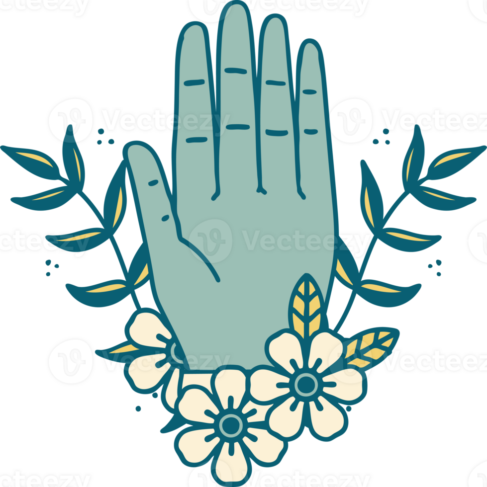 iconic tattoo style image of a hand and flower png