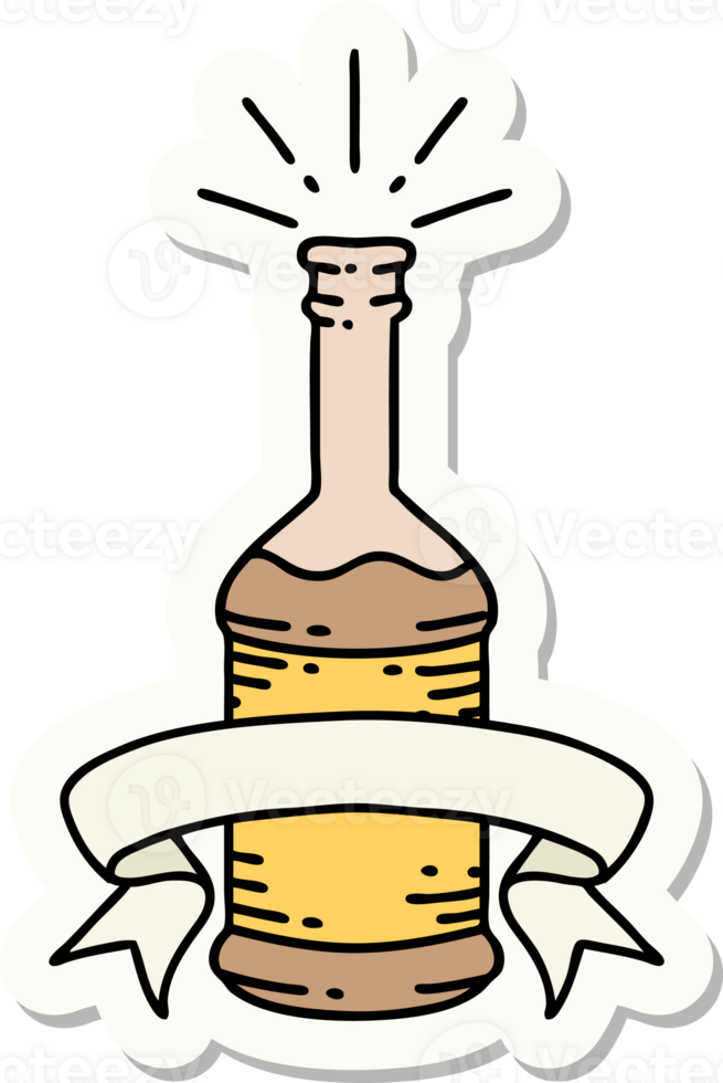 sticker of a tattoo style beer bottle png