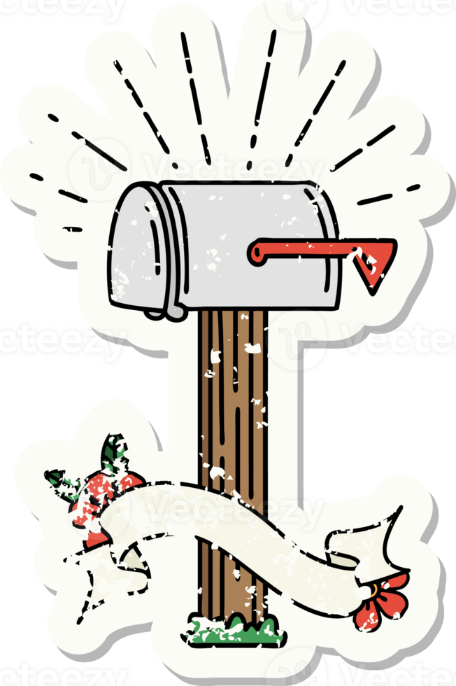 worn old sticker of a tattoo style closed mailbox png