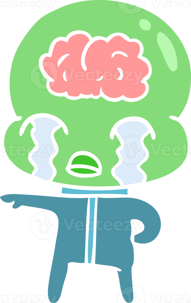 flat color style cartoon big brain alien crying png