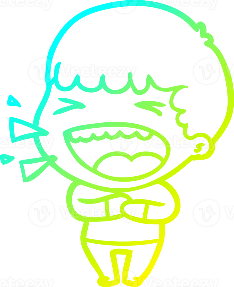 cold gradient line drawing of a cartoon laughing man png