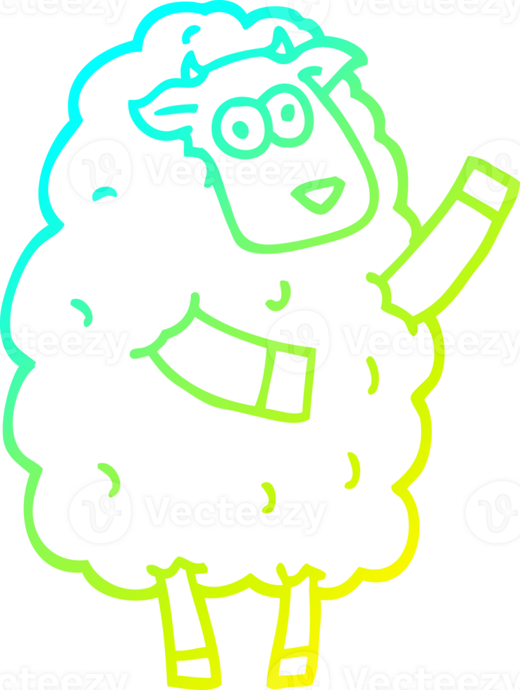 cold gradient line drawing of a cartoon sheep png