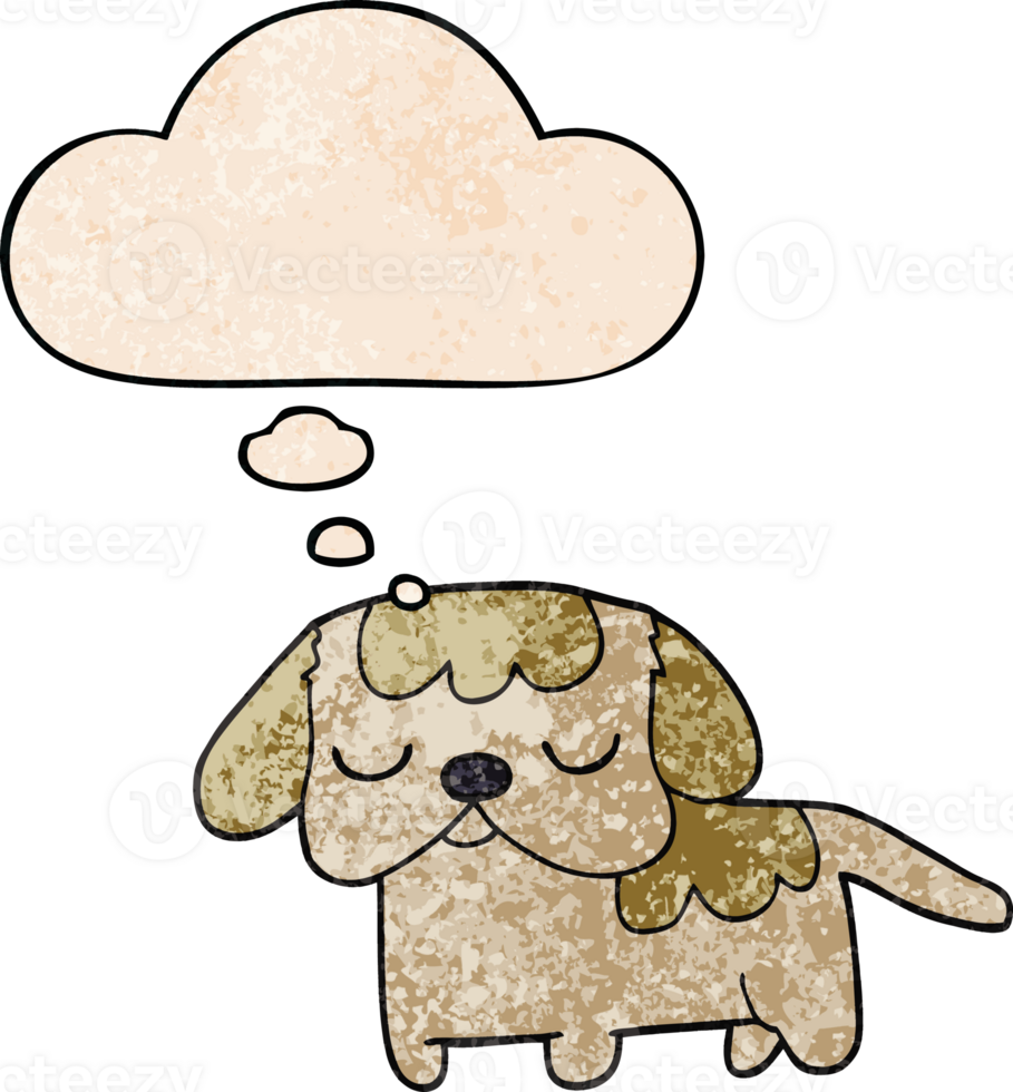 cute cartoon puppy with thought bubble in grunge texture style png