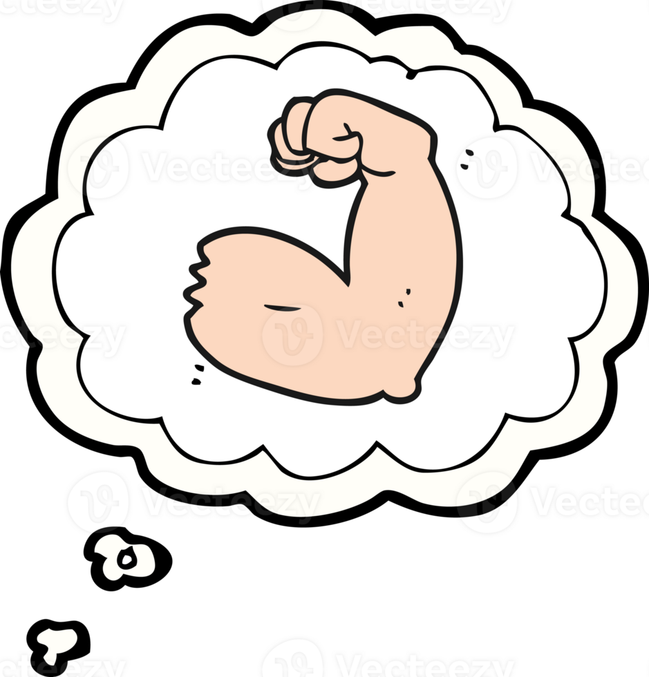 hand drawn thought bubble cartoon strong arm flexing bicep png