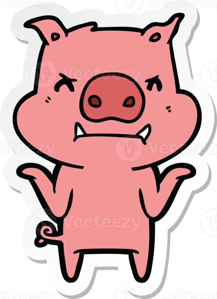 sticker of a angry cartoon pig shrugging shoulders png