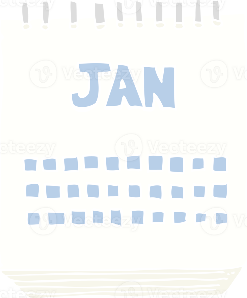 flat color illustration of calendar showing month of january png