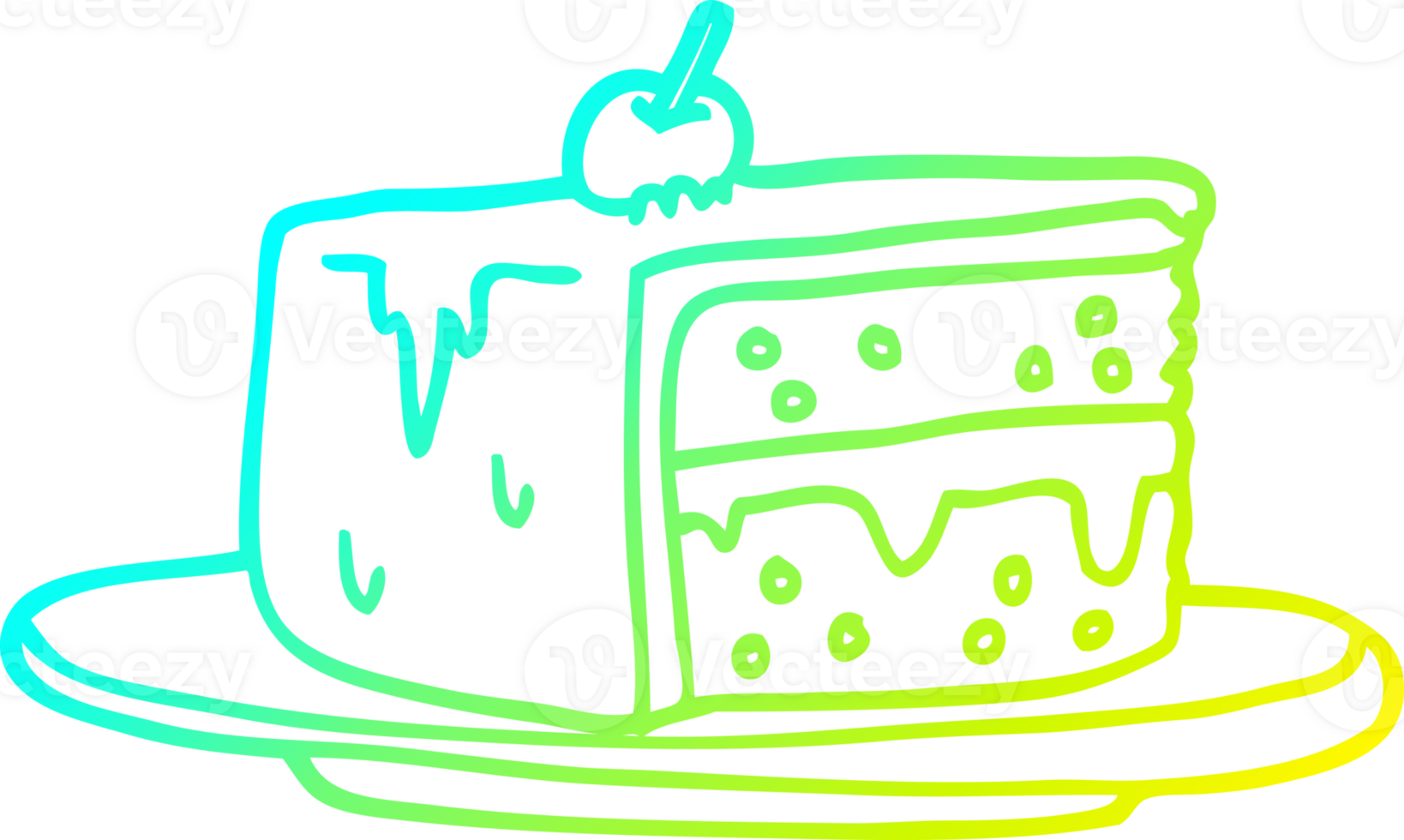 cold gradient line drawing of a cartoon slice of cake png