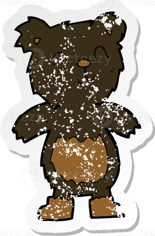 retro distressed sticker of a cartoon teddy black bear png