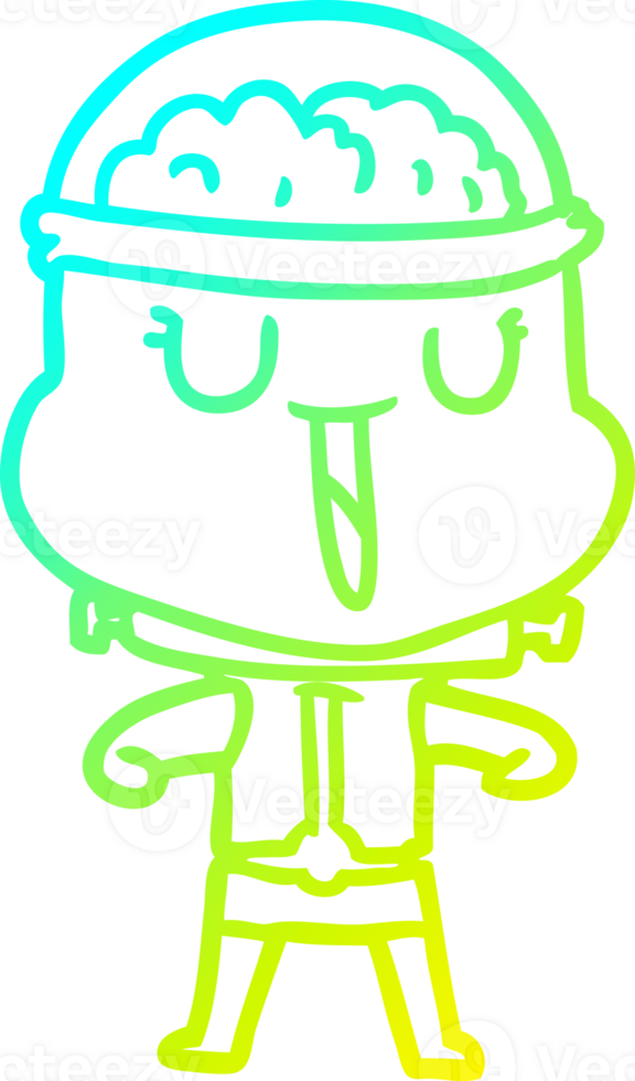 cold gradient line drawing of a happy cartoon robot png