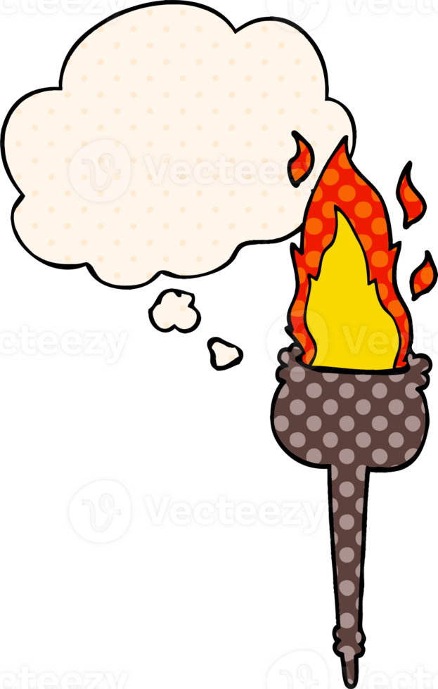 cartoon flaming chalice with thought bubble in comic book style png