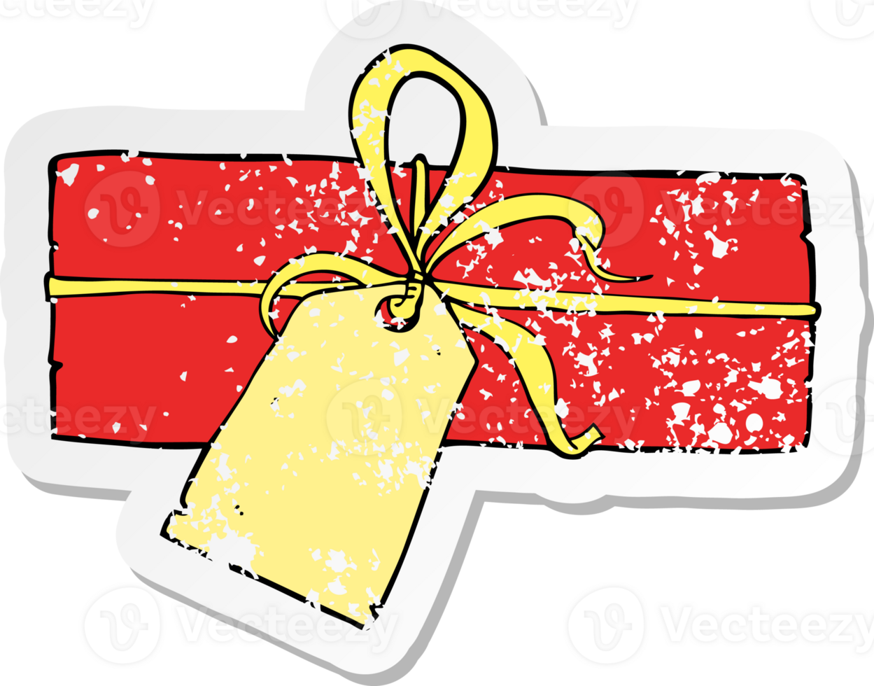retro distressed sticker of a cartoon christmas present png