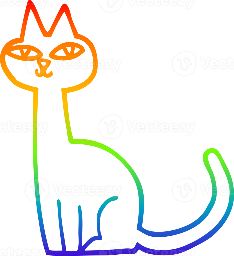 rainbow gradient line drawing of a cartoon cat png
