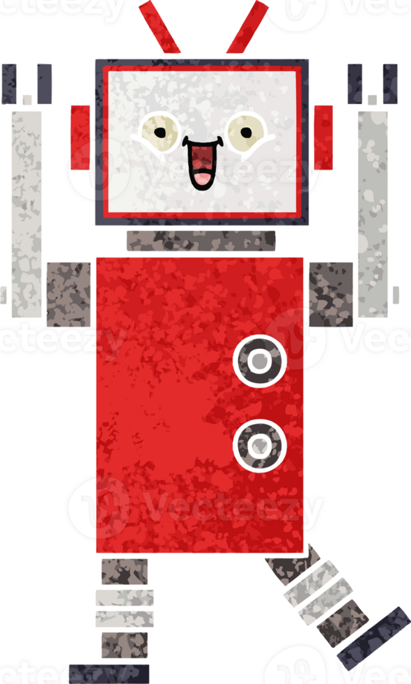 retro illustration style cartoon of a happy robot png