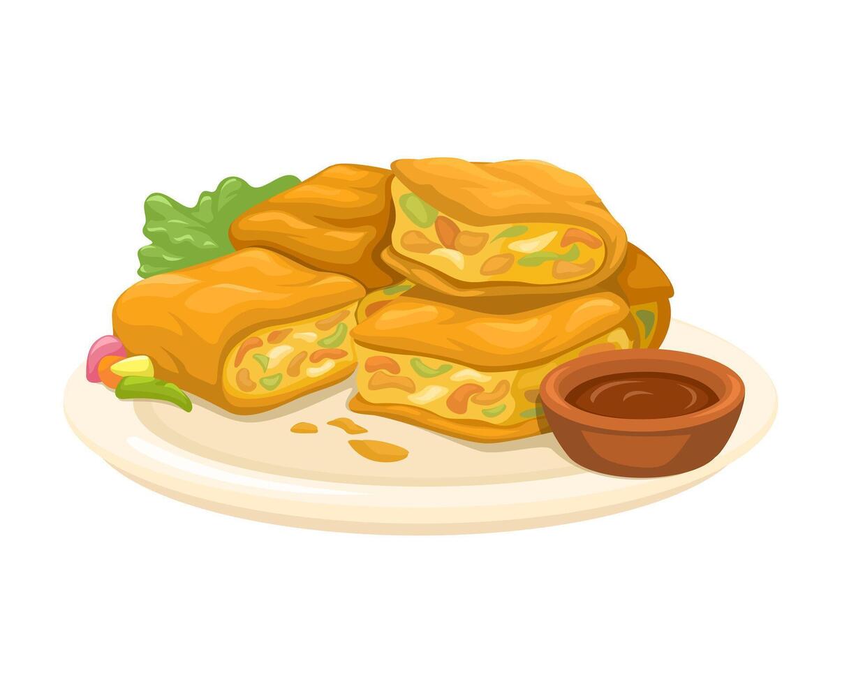 Martabak Telor Indonesian Traditional Street Food Cartoon Illustration Vector