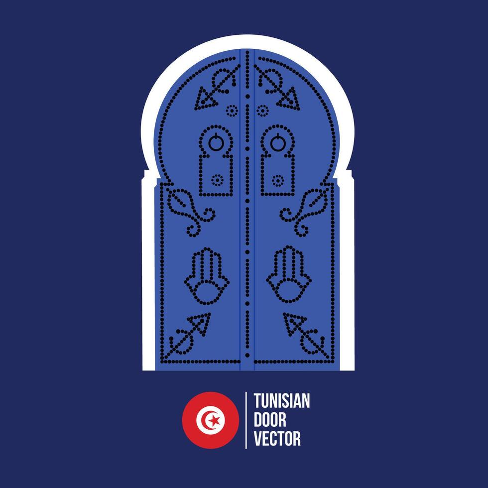 Tunisian traditional blue door artwork vector