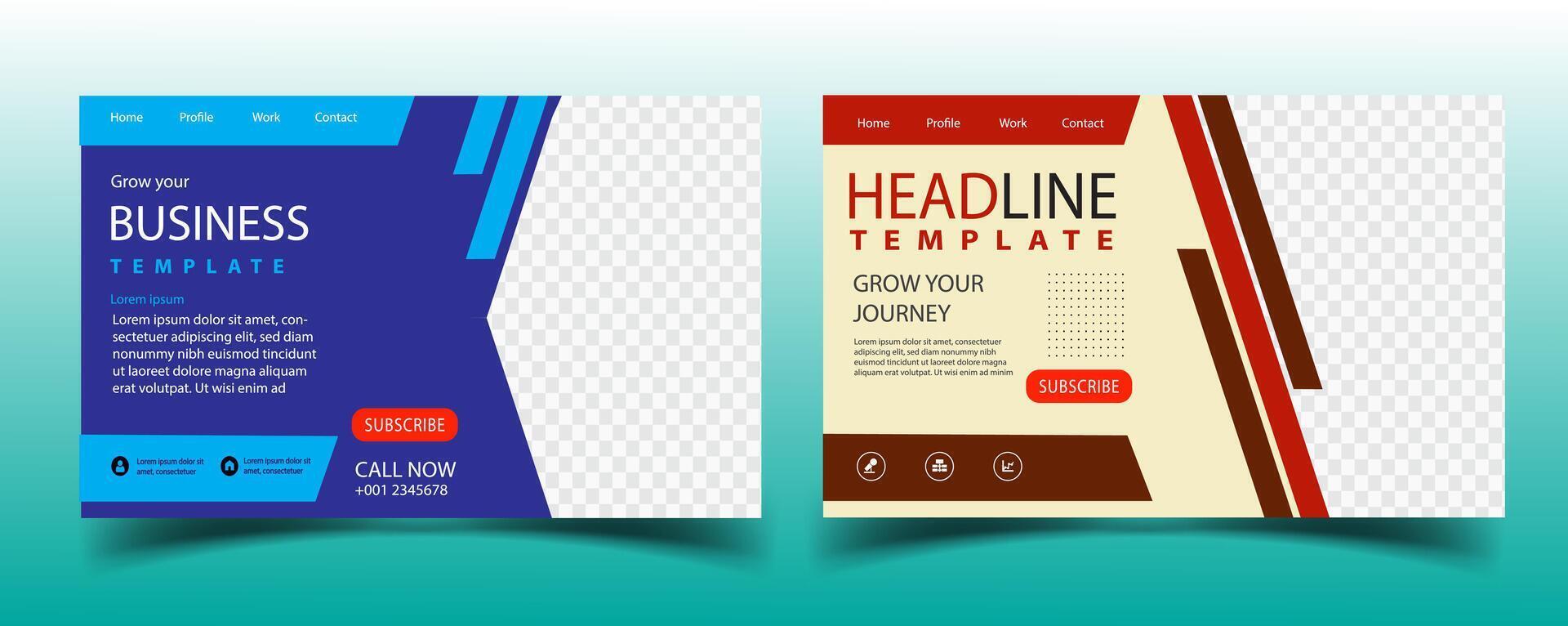 Social media business post template. Modern banner design with blue and red color decoration and place for the photo. Suitable for social media, landing page, flyers, and banners. vector