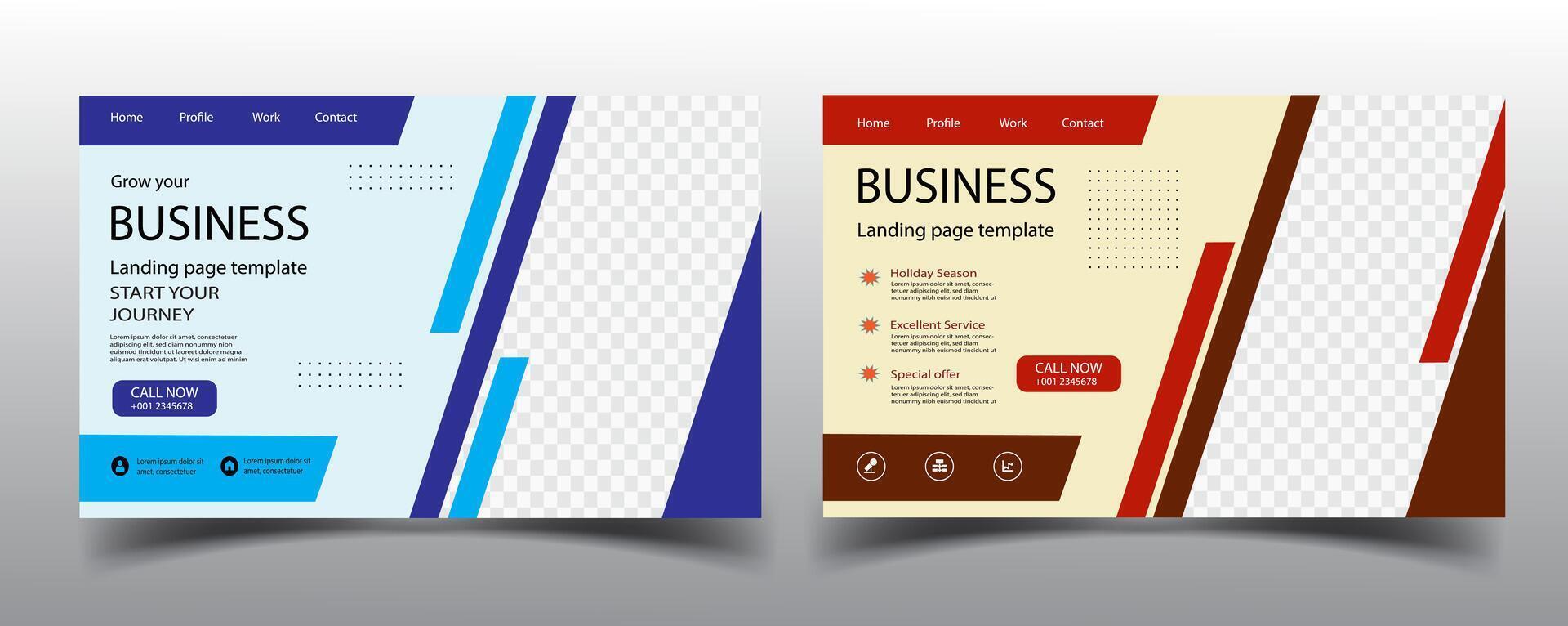 Social media business post template. Modern banner design with blue and red color decoration and place for the photo. Suitable for social media, landing page, flyers, and banners. vector