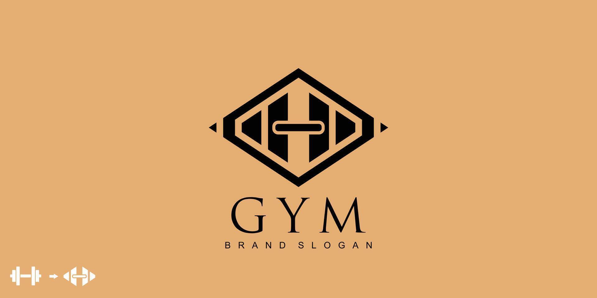 Gym  logo with barble shape in creative design vector