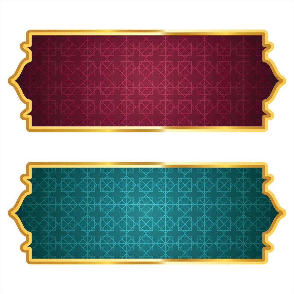 luxury golden arabic islamic text box title frame border set with ornamental illustration vector