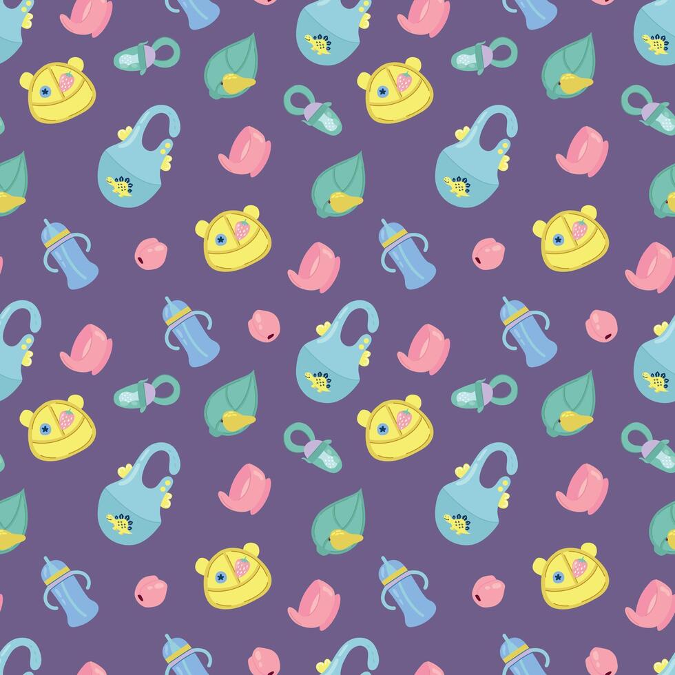 Seamless pattern with children's dishes. Design for fabric, textiles, wallpaper, packaging. vector