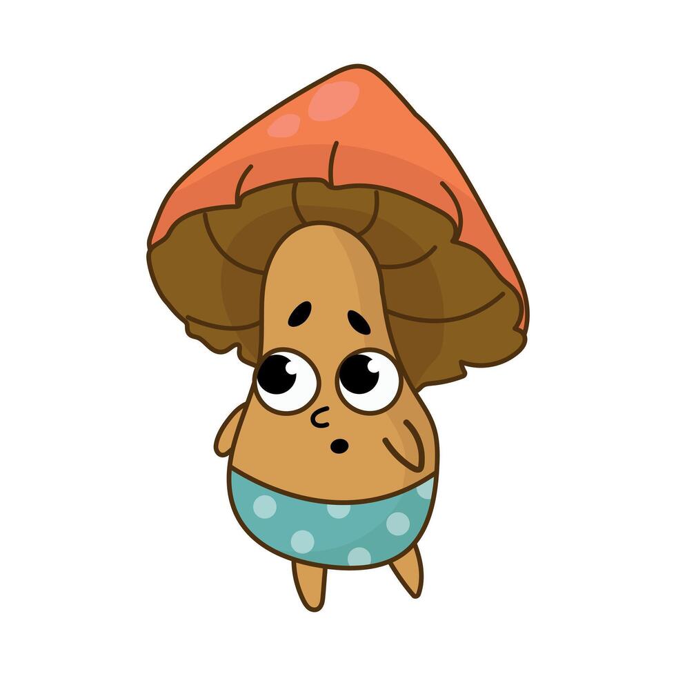 Cute Retro mushroom character. White background, isolate vector