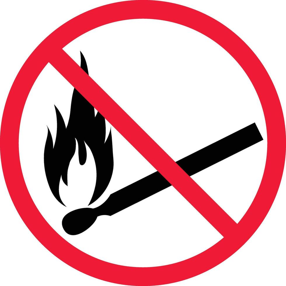 No Encendiendo fósforo fuego prohibición firmar símbolo vector