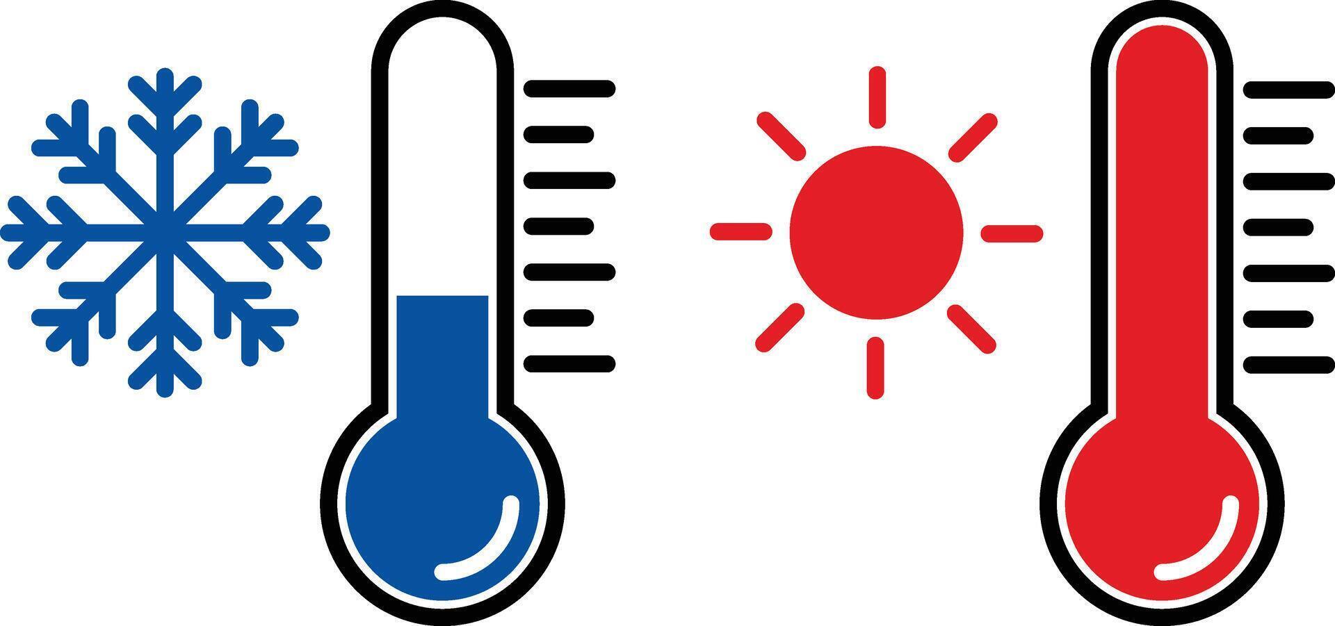 caliente y frío temperatura termómetro íconos vector