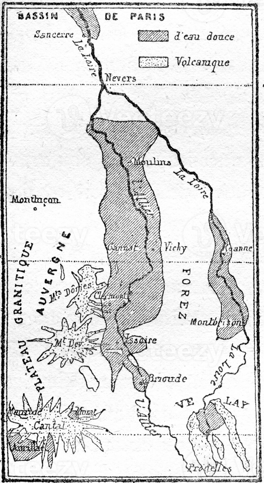 Freshwater lakes from central France to the Miocene period, vintage 