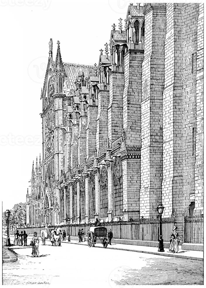 Street cloister, vintage engraving. photo