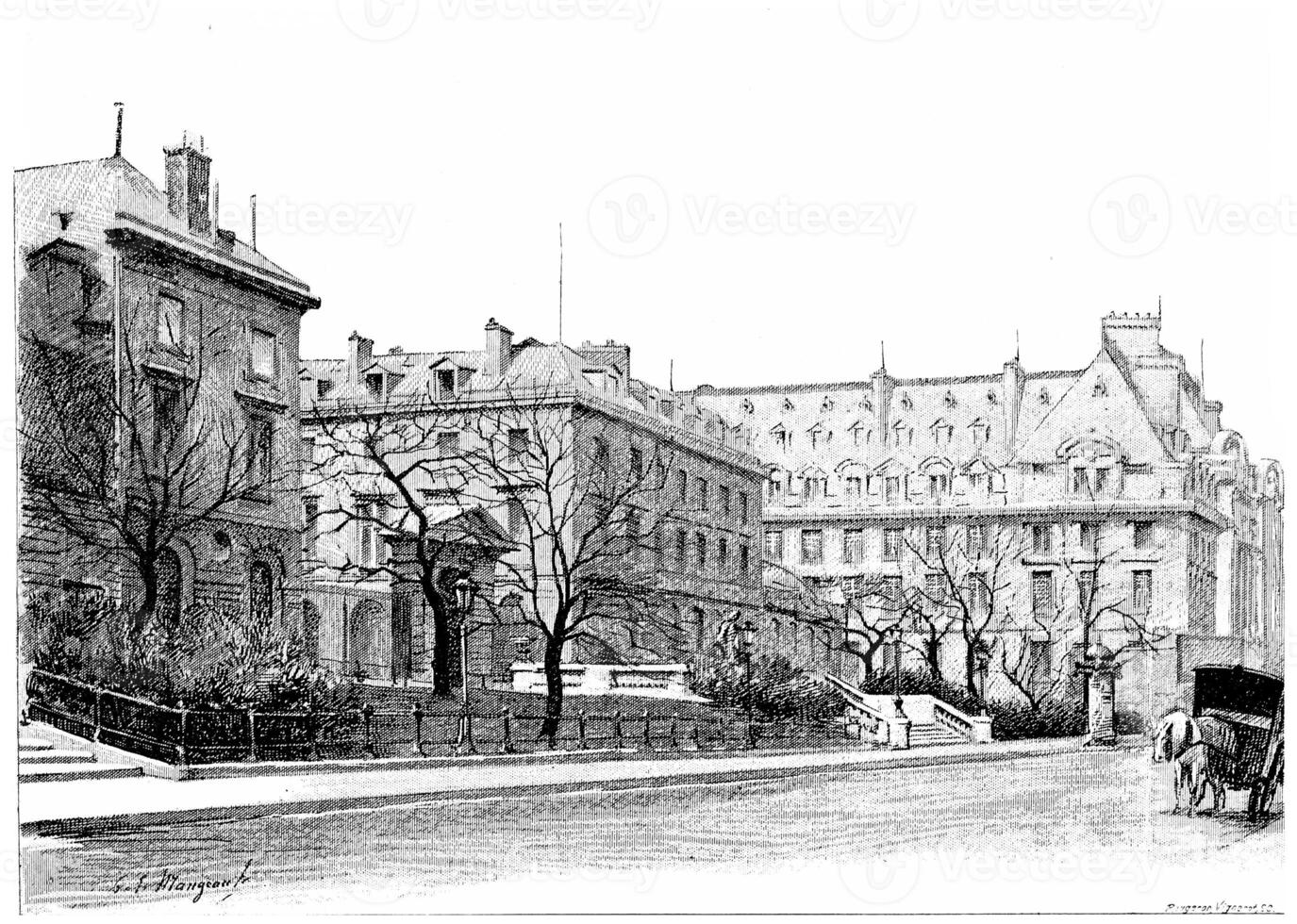 The College de France, Rue des Ecoles, vintage engraving. photo
