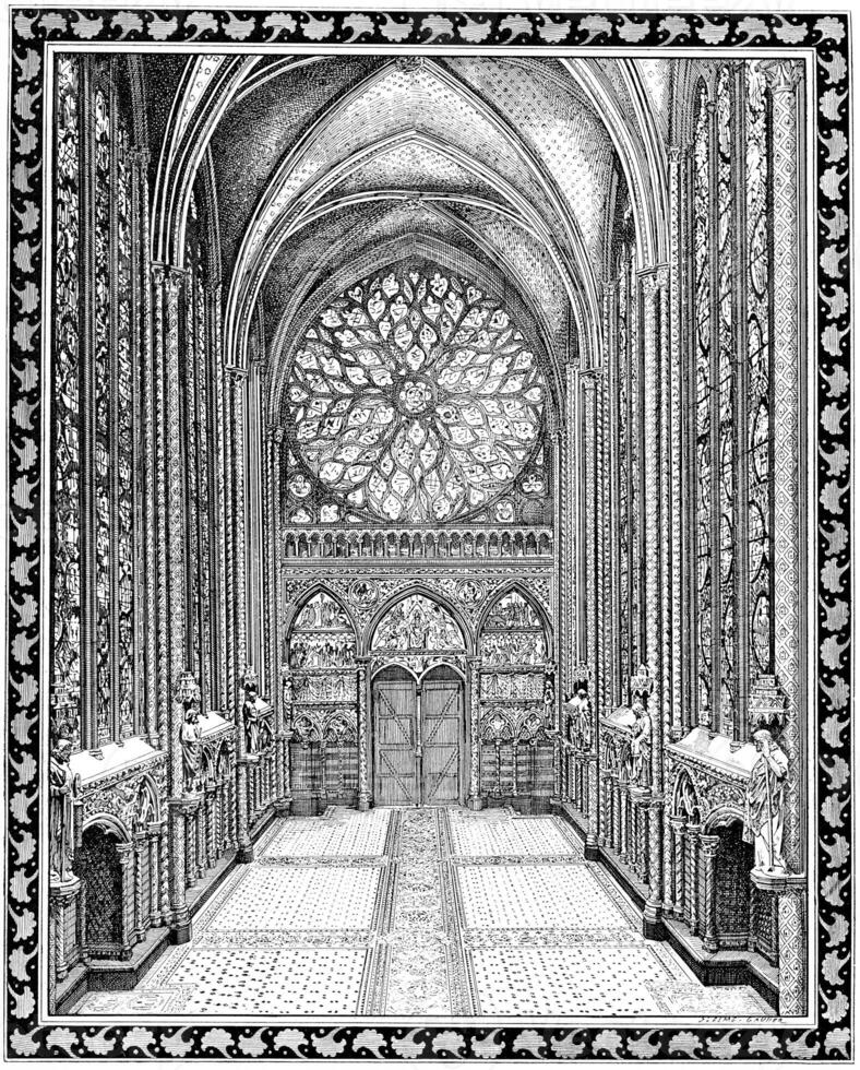 Upper chapel of the Sainte-Chapelle, vintage engraving. photo