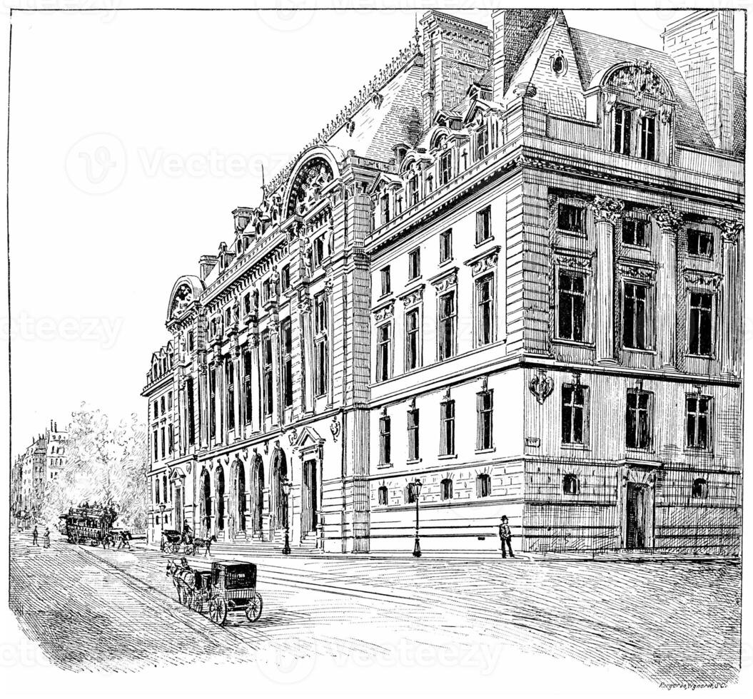 Facade of the new Sorbonne, vintage engraving. photo