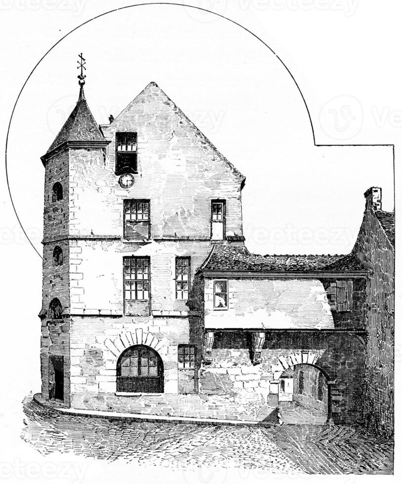The hotel of No. 17 rue des Gobelins, vintage engraving. photo