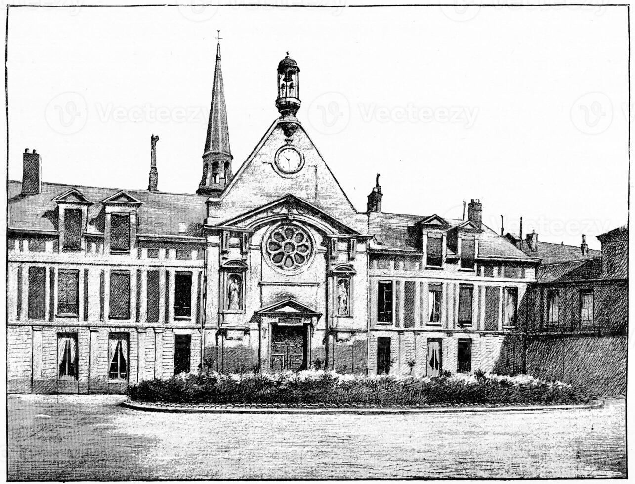 Laennec Hospital former hospice for Incurables, vintage engraving. photo