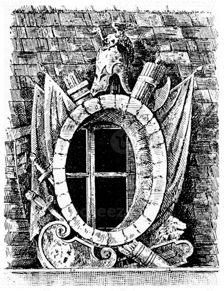 Window of the facade, vintage engraving. photo