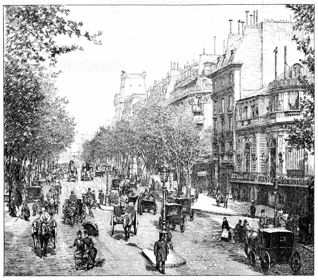 Italian Boulevard, vintage engraving. photo